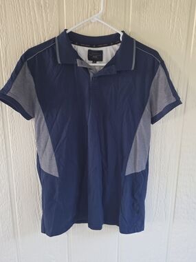 Marc Asher Men's Navy Polo Shirt with Heather Gray Panels, Size Medium
